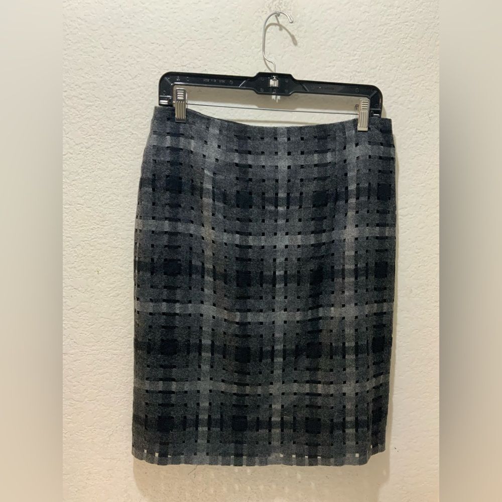 Oscar de la Renta Virgin Wool blended Skirt plaid Gray